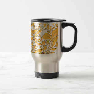 HeartyParty Yellow & White Damask Heart Reisbeker
