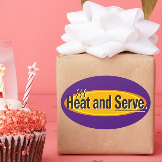 Heat and Serve Black Tekst Gfx Ovale Sticker (Feest)