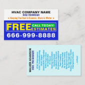 (Heat, Cool, AC Slogan) Gratis schattingen | Blauw Visitekaartje (Voorkant / Achterkant)