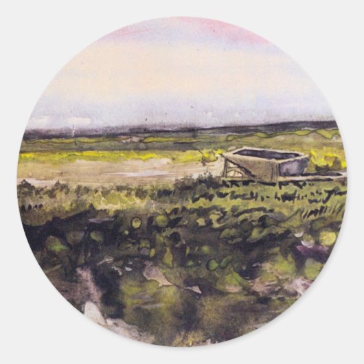 Heath with a Wheelbarrow by Vincent van Gogh Ronde Sticker (Voorkant)