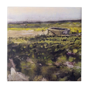 Heath with a Wheelbarrow by Vincent van Gogh Tegeltje