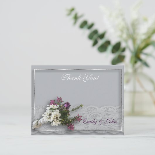 Heather and Lace Wedding Bedankt Briefkaart (Staand voorkant)
