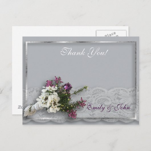 Heather and Lace Wedding Bedankt Briefkaart (Voorkant / Achterkant)