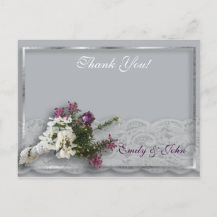 Heather and Lace Wedding Bedankt Briefkaart