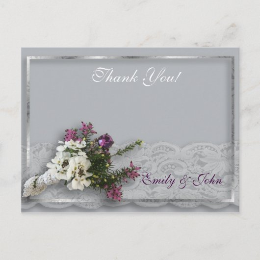 Heather and Lace Wedding Bedankt Briefkaart (Voorkant)