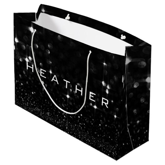 Heather Black White White Glitter Favor Gift Spark Groot Cadeauzakje (Achterkant Gekanteld)