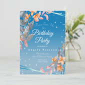 Heather Blue Waterverf Flowers Birthday Party Kaart (Staand voorkant)