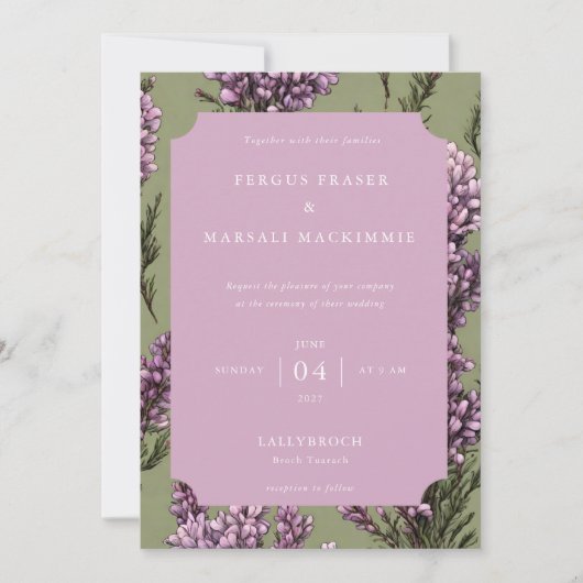 Heather Botanical Pattern Invitation Kaart (Voorkant)