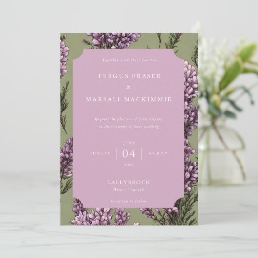Heather Botanical Pattern Invitation Kaart (Staand voorkant)