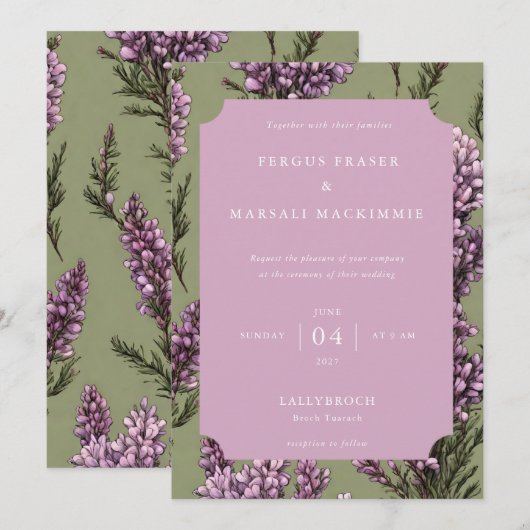 Heather Botanical Pattern Invitation Kaart (Voorkant / Achterkant)