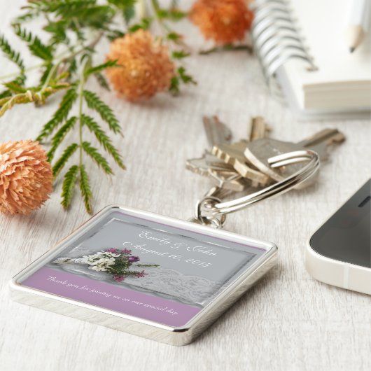 Heather en Lace huwelijksgunst Sleutelhanger (Zijkant)