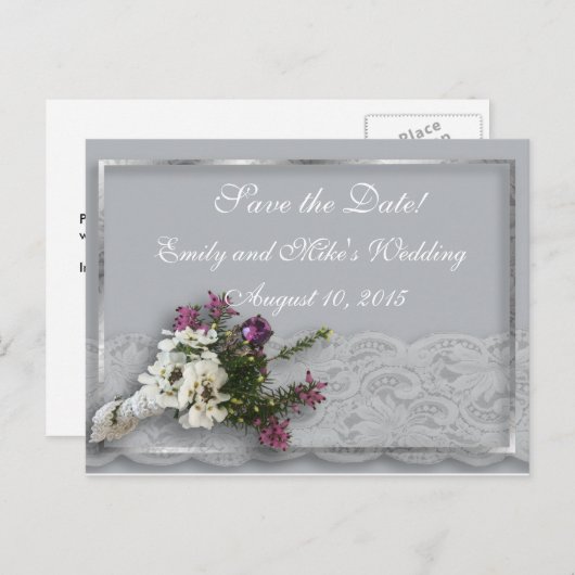 Heather en Lace Opslaan van de datum Briefkaart (Voorkant / Achterkant)