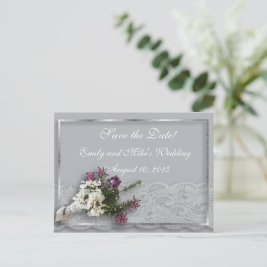 Heather en Lace Opslaan van de datum Briefkaart (Staand voorkant)