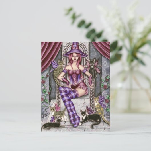 Heather - Gothic Cat Witch Briefkaart (Staand voorkant)