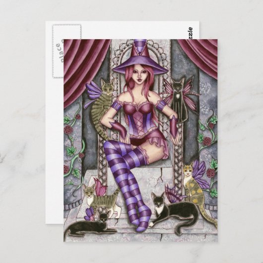 Heather - Gothic Cat Witch Briefkaart (Voorkant / Achterkant)