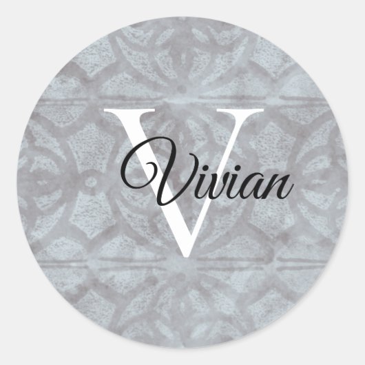 Heather Grey met witte monogram naam Ronde Sticker (Voorkant)
