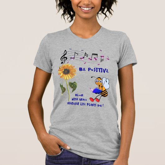 Heather Grey Zonnebloem Bijen Positief T-shirt (Voorkant)