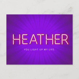 Heather in gloeiende neonverlichting briefkaart