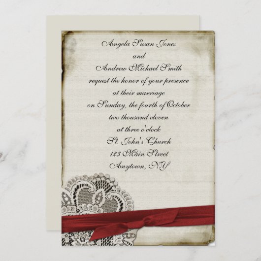 Heather  Lace Red Uitnodiging (Voorkant / Achterkant)