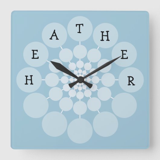 HEATHER Modern Fun Name Clock Vierkante Klok (Voorkant)