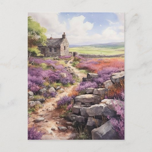 Heather Moorland en stenen huis landschap Briefkaart (Voorkant)