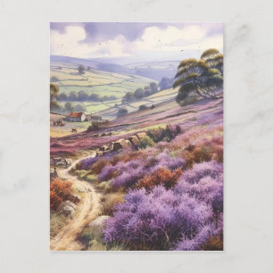 Heather Moorland veld in een valleilandschap Briefkaart