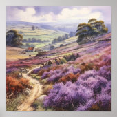 Heather Moorland veld in een valleilandschap Poster (Voorkant)