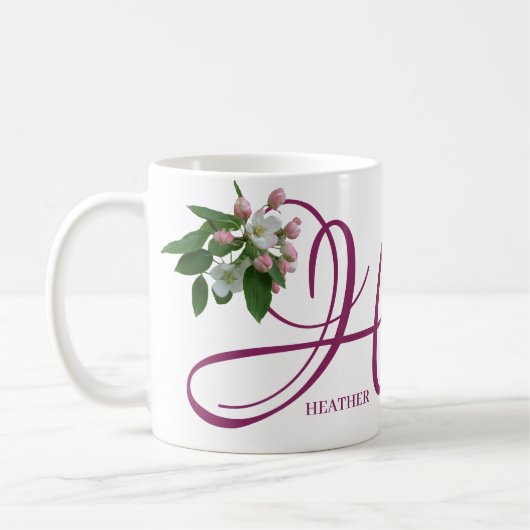  Heather naam monogram roze bloesem Koffiemok (Links)