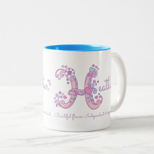 Heather name meaning monogram H personalized mug Tweekleurige Koffiemok (Voorkant rechts)