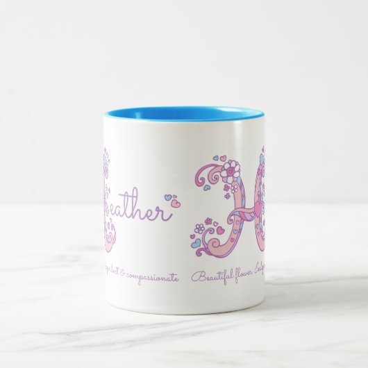 Heather name meaning monogram H personalized mug Tweekleurige Koffiemok (Center)