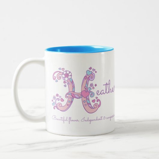 Heather name meaning monogram H personalized mug Tweekleurige Koffiemok (Links)