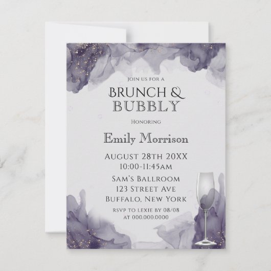 Heather Paars Gold Brunch & Bubble Invites Kaart (Voorkant)