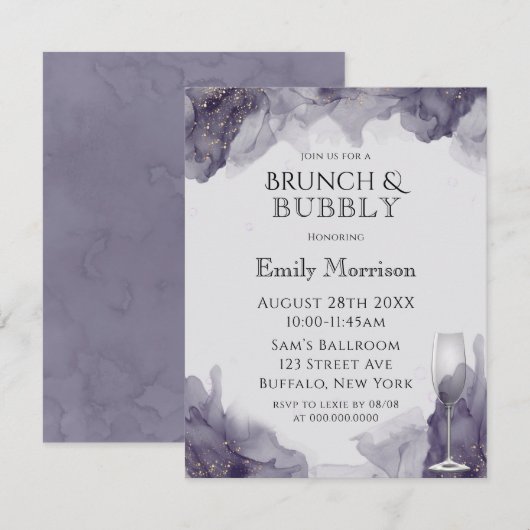 Heather Paars Gold Brunch & Bubble Invites Kaart (Voorkant / Achterkant)