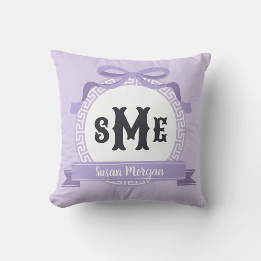 Heather Paars Omgekeerde Griekse Sleutel Strik Mon Kussen (Voorkant)