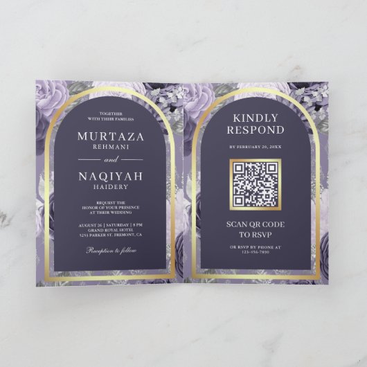 Heather Paarse Bloemen QR Code Moslim Bruiloft (Binnen)
