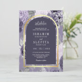 Heather Paarse Bloemenboog Moslim Bruiloft Kaart (Staand voorkant)