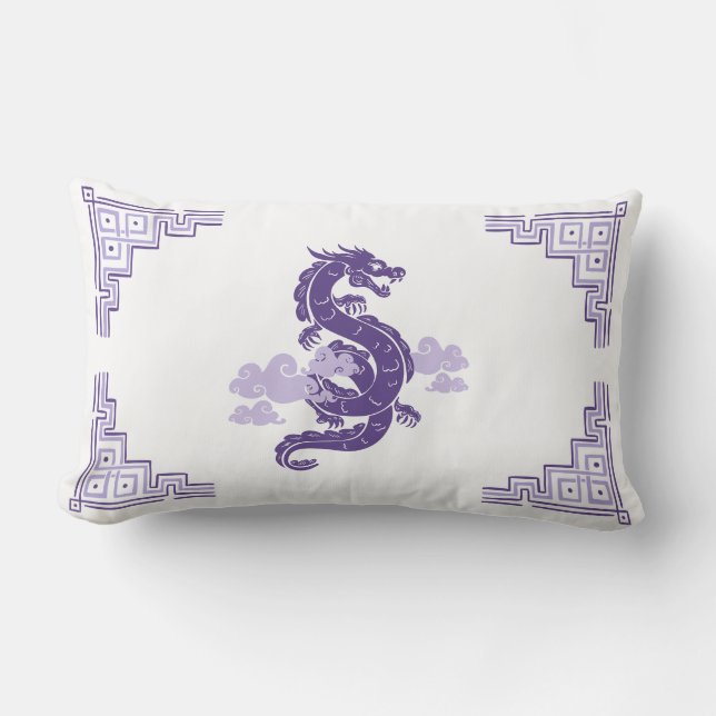 Heather Paarse Chinoiserie Dragon & Clouds Kussen (Voorkant)
