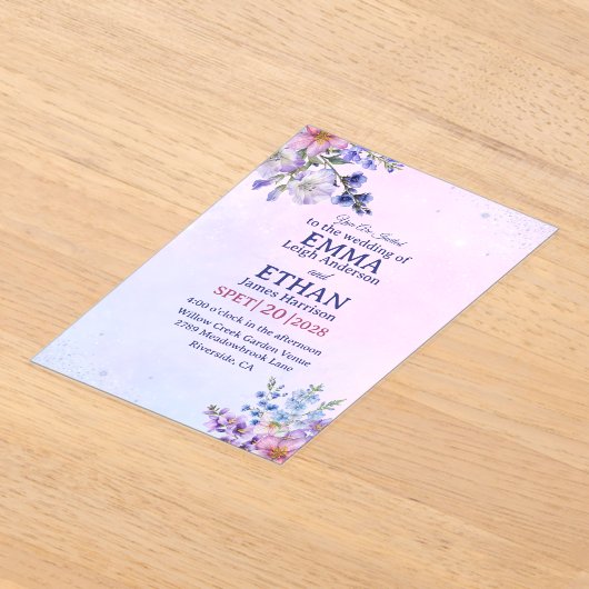 heather periwinkle plum lavender blue Wedding  Acryl Uitnodigingen (Laagn)