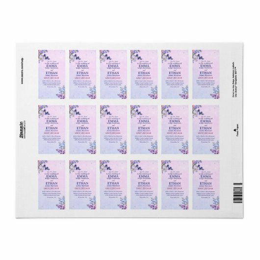 heather periwinkle plum lavender blue Wedding  Etiket (Full Sheet)