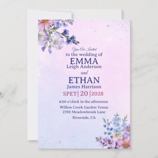 heather periwinkle plum lavender blue Wedding Kaart (Voorkant)