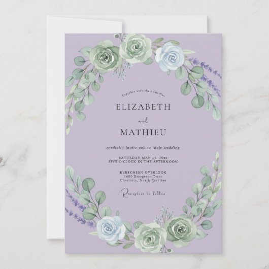 Heather Sage Petal Bruiloft Kaart (Voorkant)