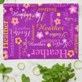 Heather text name paarse bloemkeukenhanddoek theedoek (Gevouwen)