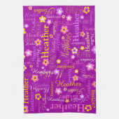 Heather text name paarse bloemkeukenhanddoek theedoek (Verticaal)