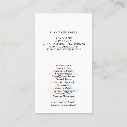 Heating Cooling Experts HVAC Visitekaartje (Achterkant)