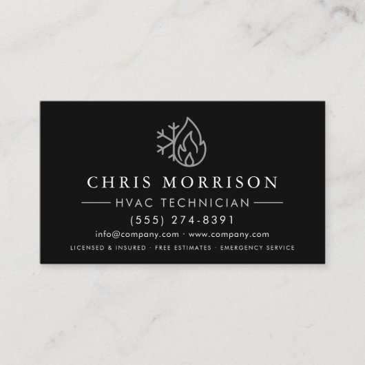 Heating & Cooling HVAC QR Code Black Visitekaartje (Voorkant)