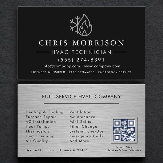 Heating & Cooling HVAC QR Code Black Visitekaartje