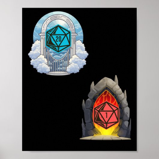 Heaven Hell D20 Fortune Misfortune Sticker Poster (Voorkant)