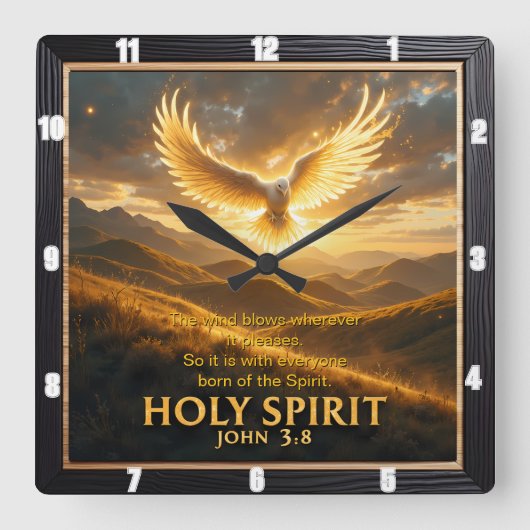 Heaven Holy Spirit Dove Majestic John 3:8 Verse Vierkante Klok (Voorkant)