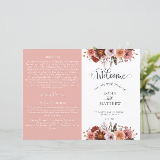 Heaven in Roos, Floral Wedding Programme (Staand voorkant)
