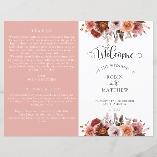 Heaven in Roos, Floral Wedding Programme (Voorkant)